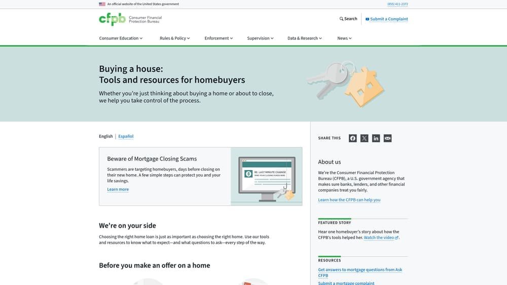 Screenshot of CFPB Owning a Home Toolkit website
