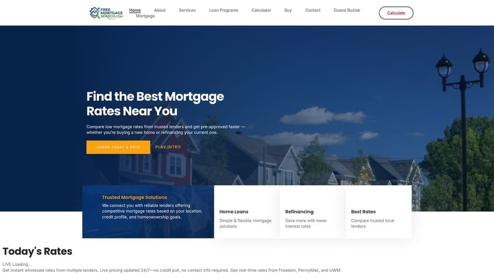 Screenshot of Free Mortgage Search by Duane Buziak website